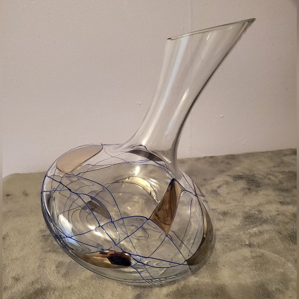 Stimas Glass Mosaic Tilting Wine Decanter hand made hand painted 9 1/2" Romania